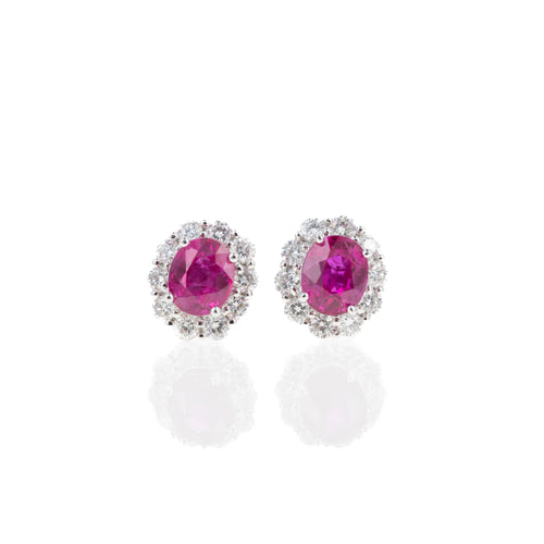 18K White Gold 1.16 Carat Ruby Diamond Halo Stud Earrings - Queen May