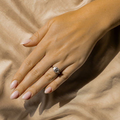 1.73 Carat Emerald Diamond Three Stone Engagement Ring - Queen May