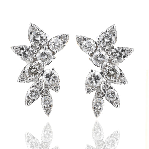 18K White Gold 2.35 Carat Diamond Floral Cluster Earrings - Queen May