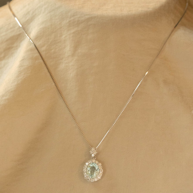 1.25 Carat Oval Paraiba Tourmaline Diamond Halo Pendant Necklace - Queen May