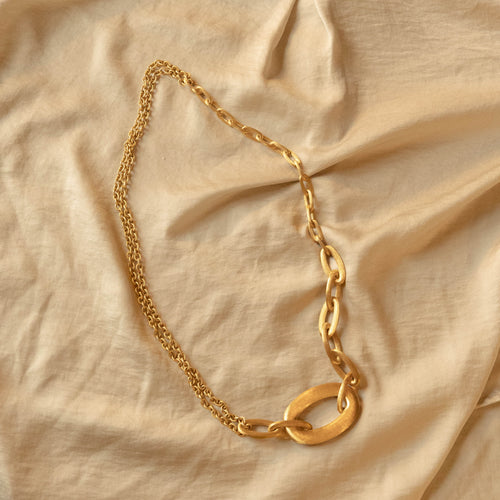 Nanis Brushed 18K Yellow Gold Oval Link Double Chain Necklace - Queen May