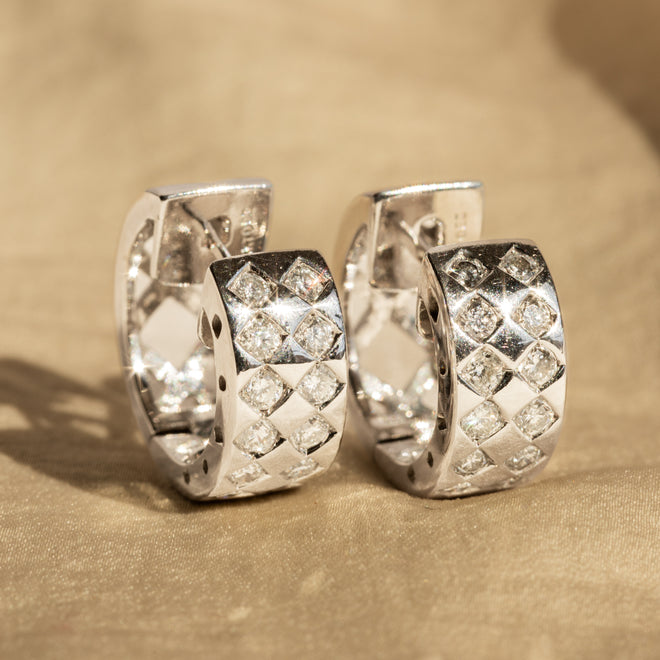 14K White Gold 0.72 Carat Diamond Hoop Huggie Earrings - Queen May