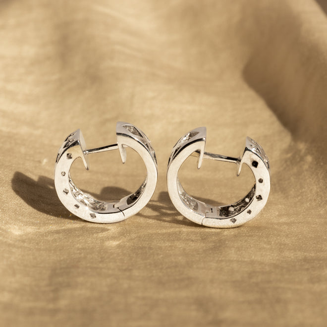 14K White Gold 0.72 Carat Diamond Hoop Huggie Earrings - Queen May