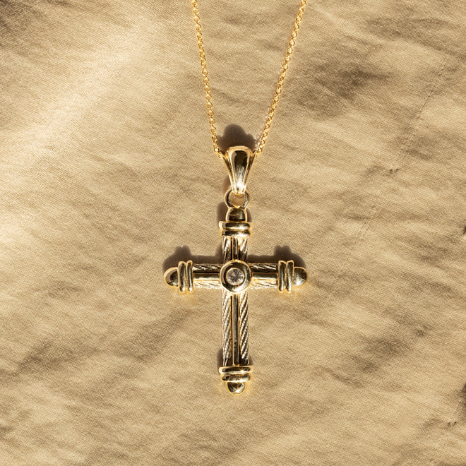 14K Two Tone Gold Diamond Cross Pendant Necklace - Queen May