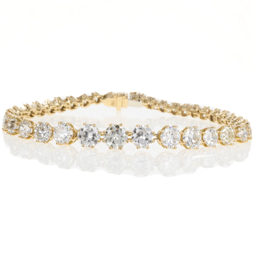 18K Yellow Gold Victorian Style 14 Carat Old European Diamond Tennis Bracelet - Queen May