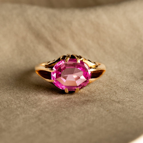 Victorian 10K Gold Synthetic Pink Sapphire Ring - Queen May