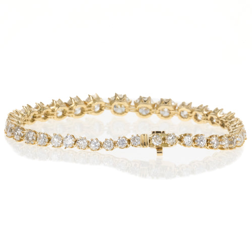 18K Yellow Gold Victorian Style 14 Carat Old European Diamond Tennis Bracelet - Queen May