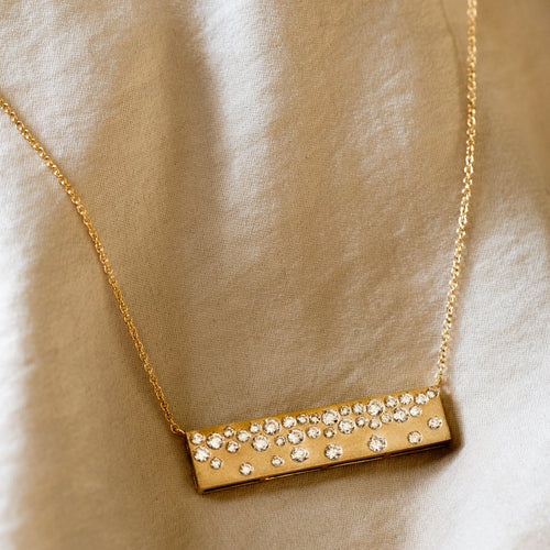 14K Yellow Gold Diamond Cascade Bar Necklace - Queen May