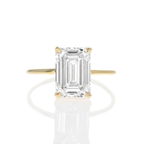 14K Yellow Gold Lab Grown 4.08 Carat Emerald Cut Diamond Engagement Ring - Queen May