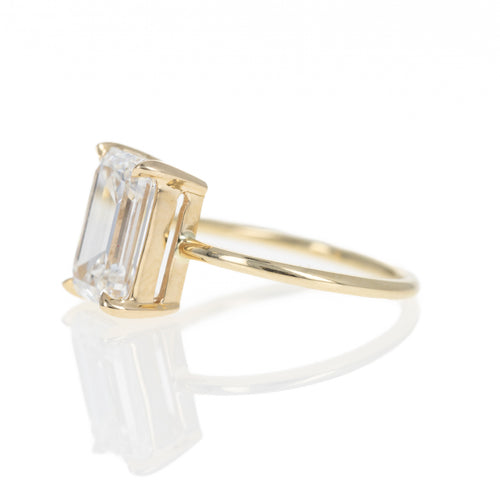 14K Yellow Gold Lab Grown 4.08 Carat Emerald Cut Diamond Engagement Ring - Queen May