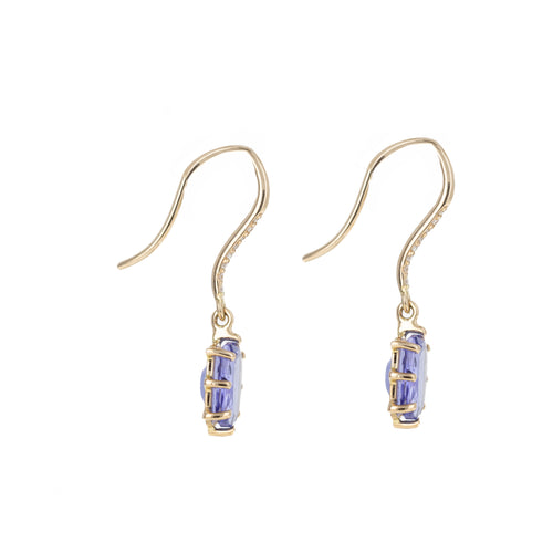 14K Yellow Gold 1.59 Carat Tanzanite and Diamond French Hook Earrings - Queen May