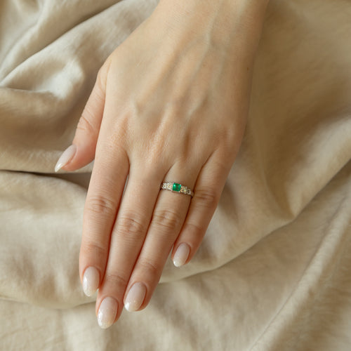 0.37 Carat Natural Emerald Princess Diamond Ring - Queen May