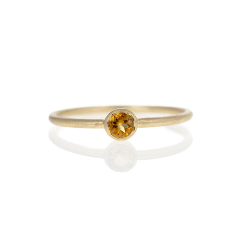 14K Yellow Gold 0.17 Carat Citrine Bezel Brushed Ring - Queen May