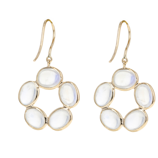 14K Yellow Gold 9.43 Carat Moonstone Bezel Floral Earrings - Queen May