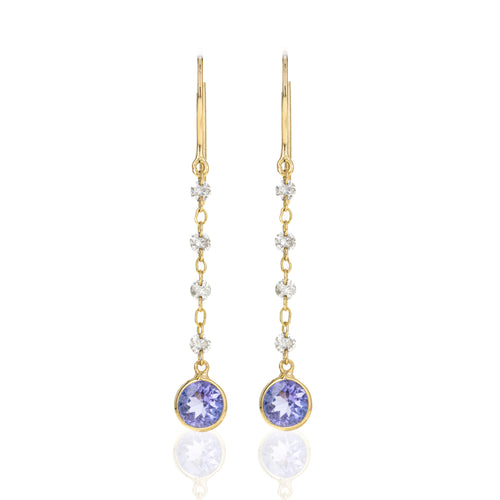 14K Yellow Gold Tanzanite and Diamond Chain Station Drop Earrings - Queen May