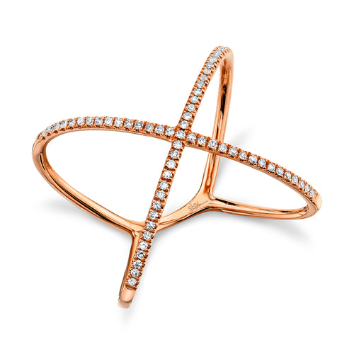 14K White, Yellow or Rose Gold Diamond X Ring - Queen May