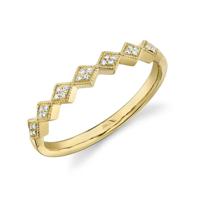 14K Yellow Gold 0.05 Carat Diamond Geometric Wedding Band - Queen May