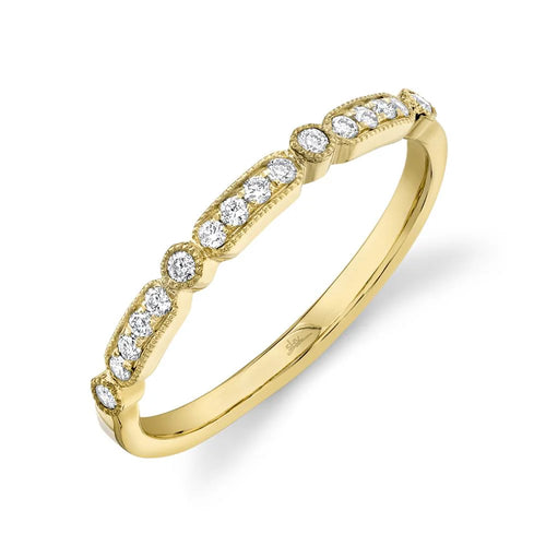 14K Yellow Gold 0.16 Carat Diamond Milgrain Wedding Band - Queen May