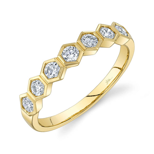 14K Yellow Gold 0.56 Carat Diamond Hexagon Wedding Band - Queen May