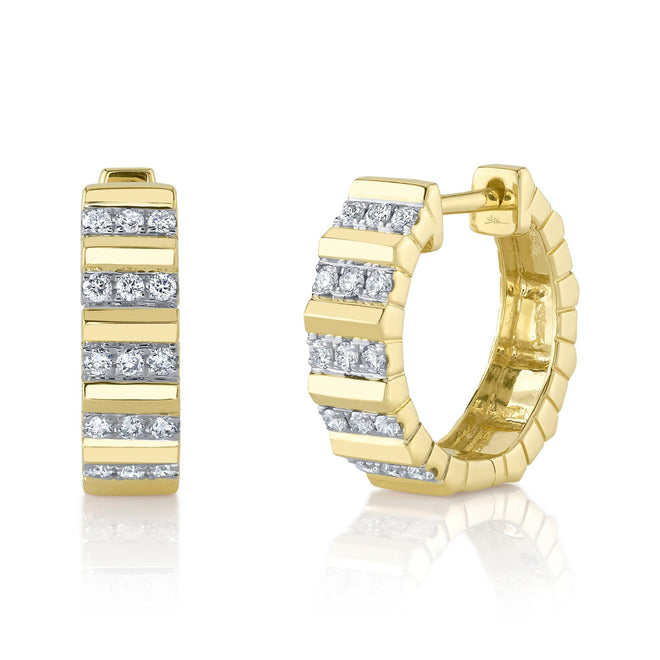 14K Gold 0.30 Carat Diamond Fluted Huggie Hoop Earrings - Queen May
