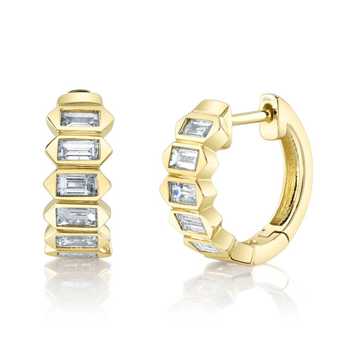 14K Yellow Gold 0.65 Carat Total Weight Baguette Diamond Huggie Earrings - Queen May