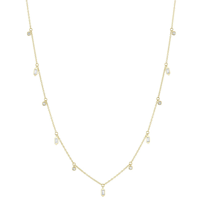 14K Gold 0.38 Carat Total Weight Diamond Baguette Bezel Necklace - Queen May