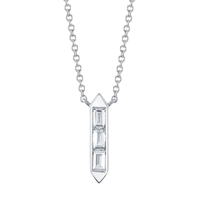 14K Gold 0.18 Carat Diamond Baguette Pendant Necklace - Queen May