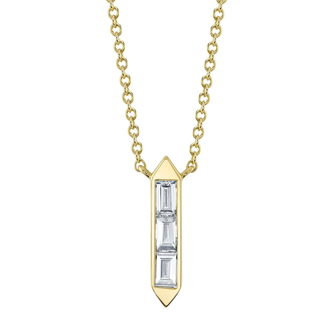 14K Yellow Gold 0.18 Carat Total Weight Diamond Baguette Pendant Necklace - Queen May