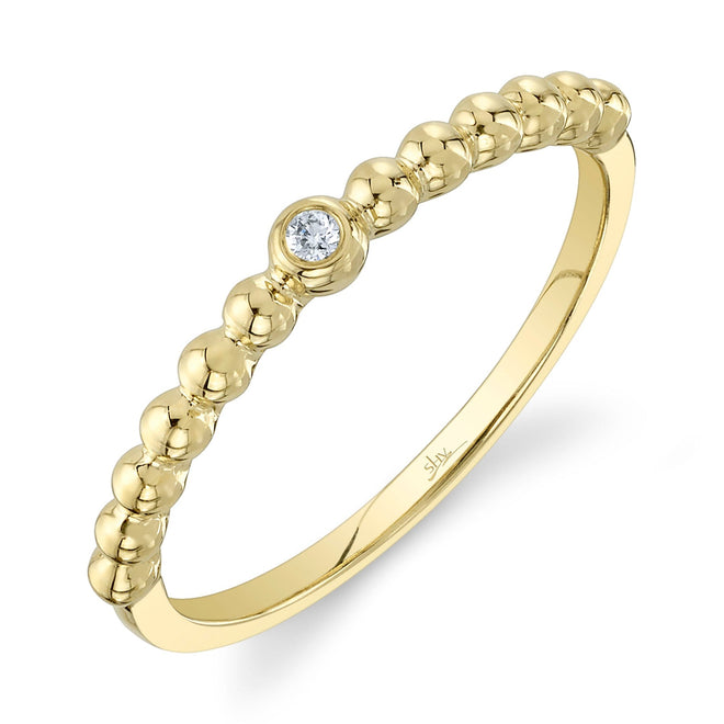 14K Gold 0.02 Carat Diamond Bead Ring - Queen May
