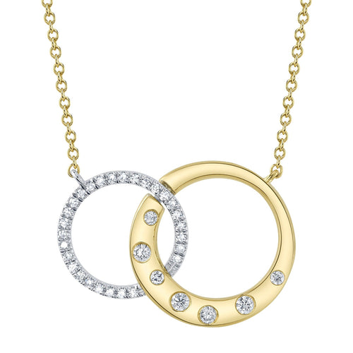 14K Gold Two-Tone Diamond Interlocking Circles Necklace - Queen May
