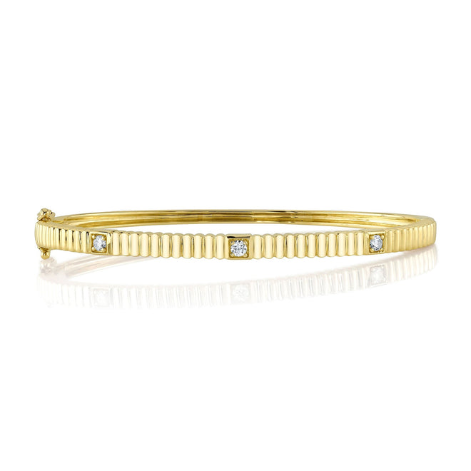14K Yellow Gold Diamond Fluted Bangle - Queen May