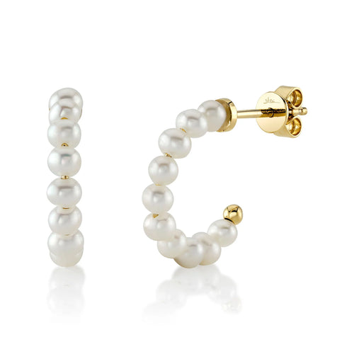 New 14K Yellow Gold Fresh Water Pearl Hoop Earrings - Queen May