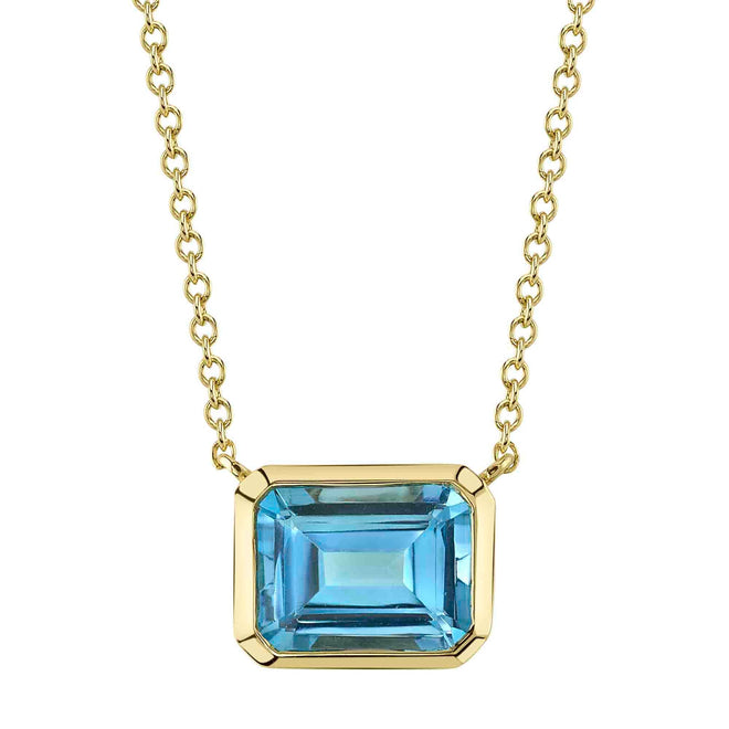 14K Gold 2.08 Carat Blue Topaz Bezel Pendant Necklace - Queen May