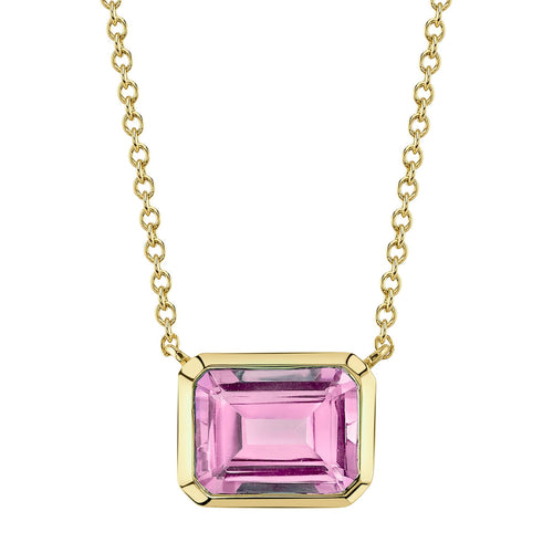 14K Gold 1.92 Carat Pink Topaz Bezel Pendant Necklace - Queen May