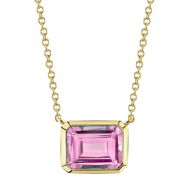 14K Gold 1.92 Carat Pink Topaz Bezel Pendant Necklace