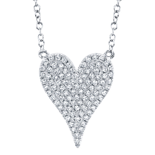 14K White or Yellow Gold 0.21 Carat Total Weight Diamond Pave Heart Pendant Necklace - Queen May
