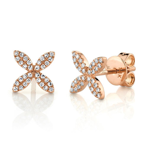 14K Gold 0.16 Carat Total Weight Diamond Flower Stud Earrings - Queen May