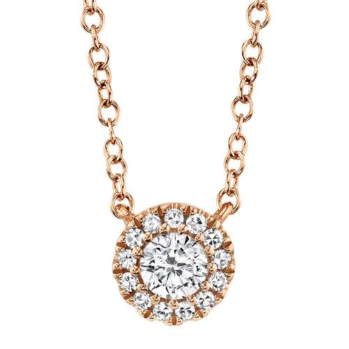 14K Gold .14 Carat Diamond Halo Pendant Necklace - Queen May