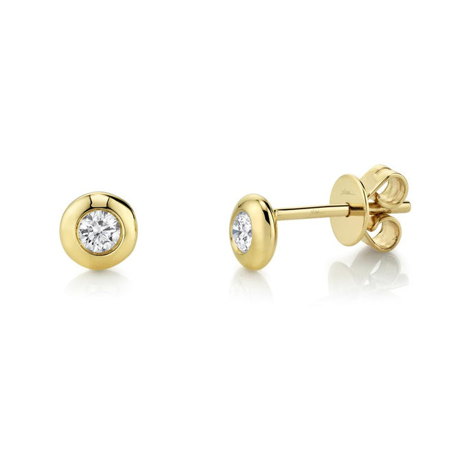 14K Gold .22 Carat Round Diamond Bezel Stud Earrings - Queen May