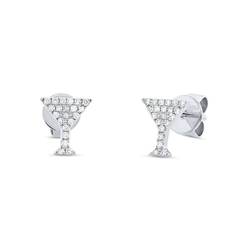 14K Gold Diamond Pave Martini Glass Stud Earrings - Queen May