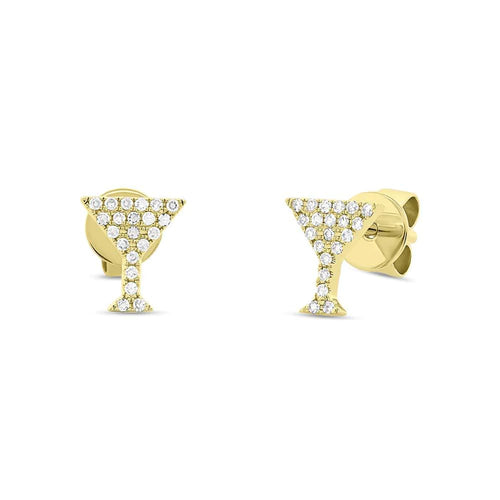 14K Gold Diamond Pave Martini Glass Stud Earrings - Queen May