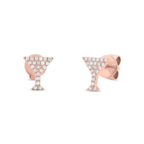 14K Gold Diamond Pave Martini Glass Stud Earrings - Queen May