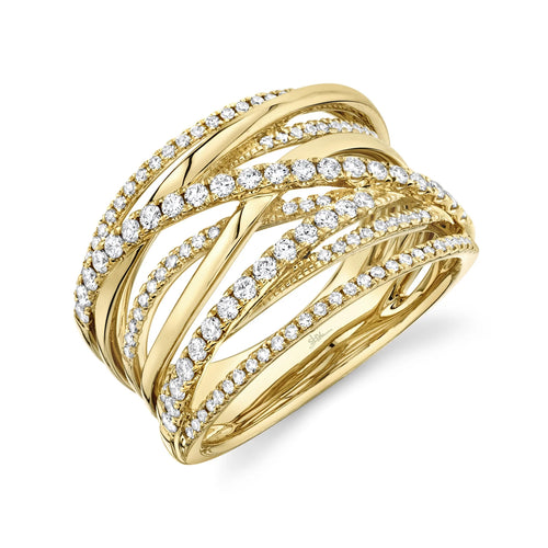 14K White or Yellow Gold .62 Carat Total Weight Diamond Bridge Crossover Ring - Queen May