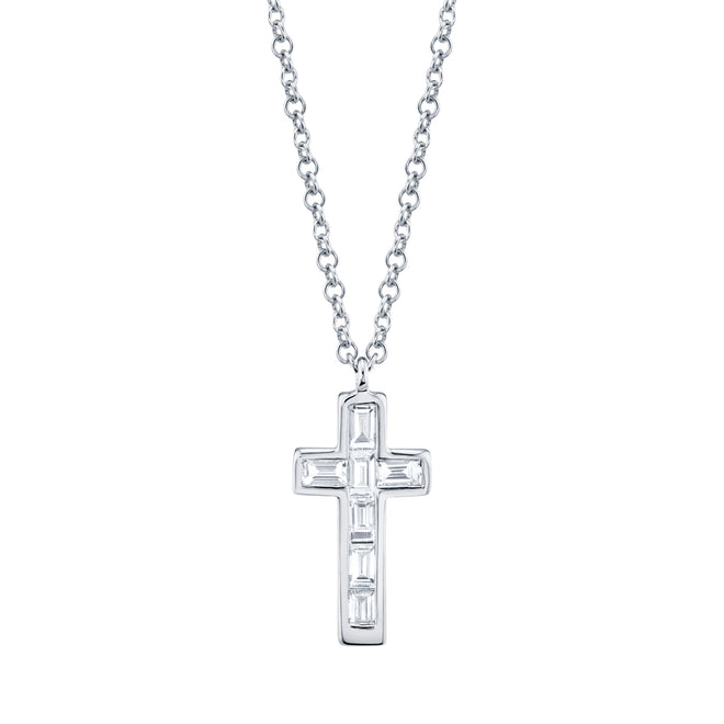 14K Gold Diamond Baguette Cross Pendant Necklace - Queen May