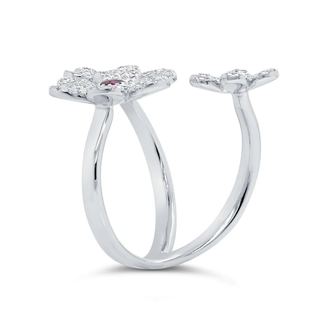 14K White Gold Diamond & Ruby Flower Ring - Queen May
