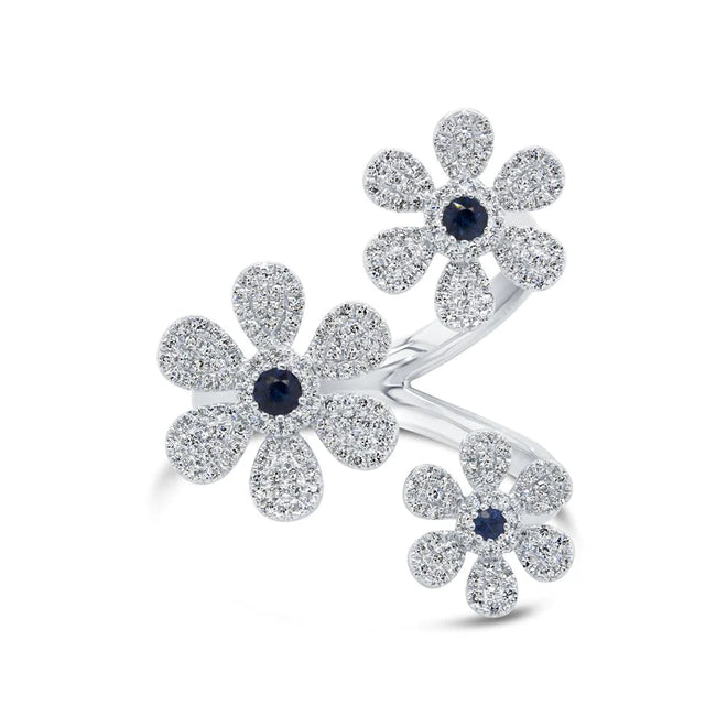 14K White Gold Diamond & Sapphire Flower Ring - Queen May