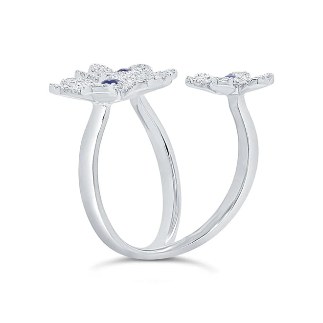14K White Gold Diamond & Sapphire Flower Ring - Queen May