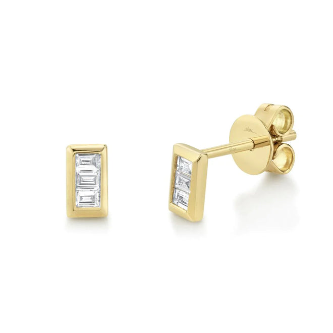 14K Gold Diamond Baguette Stud Earrings - Queen May
