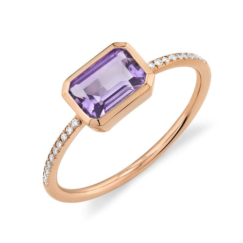 14K Gold 1.03 Carat Amethyst & Diamond Ring - Queen May