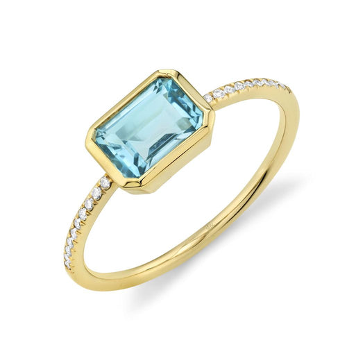 14K Gold 1.18 Carat Blue Topaz & Diamond Ring - Queen May